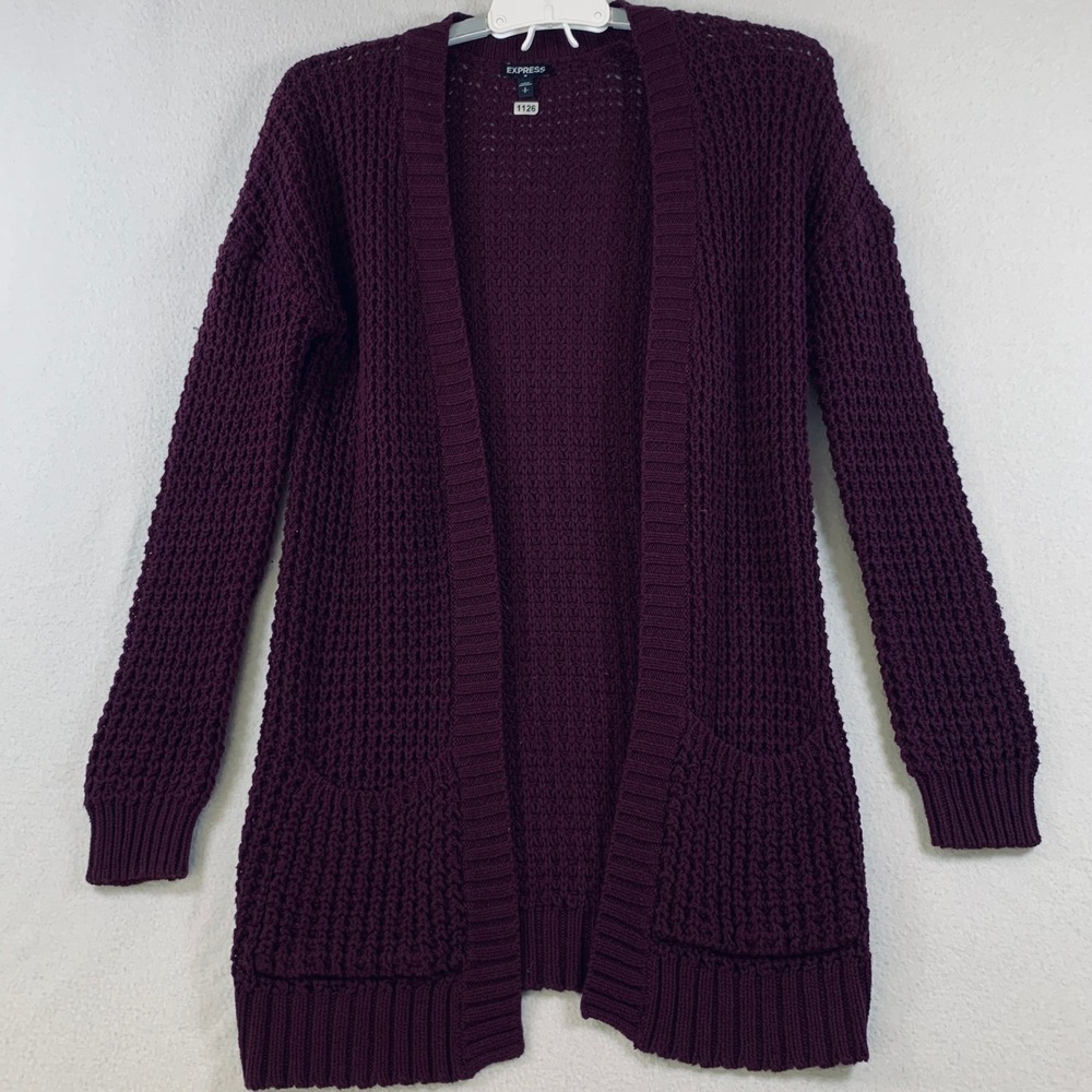 Express Women's Drop‎ Shoulder Open Front Knit Cardigan Sweater Plum Purple S